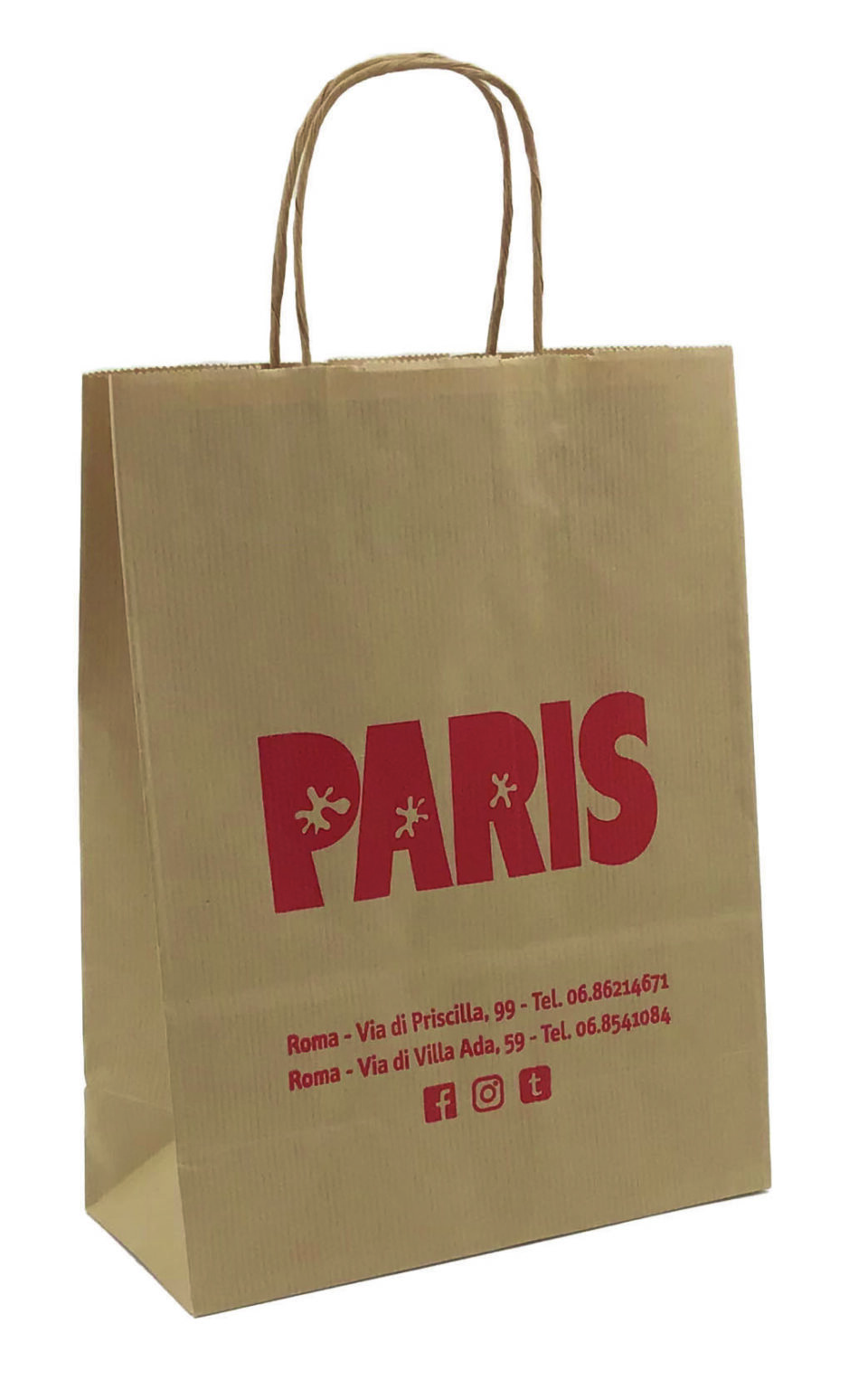 Paris shopper carta sealing avana maniglia in carta ritorta avana stampa rossa abbigliamento rifipack